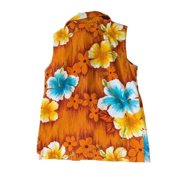 Bark cloth vintage Hawaiian tropical print button up sleeveless shirt - Picture 5 of 9